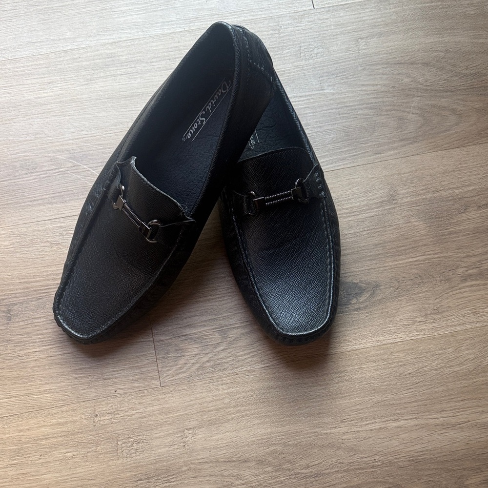 David Stone  Black Leather Slip-On Loafers
